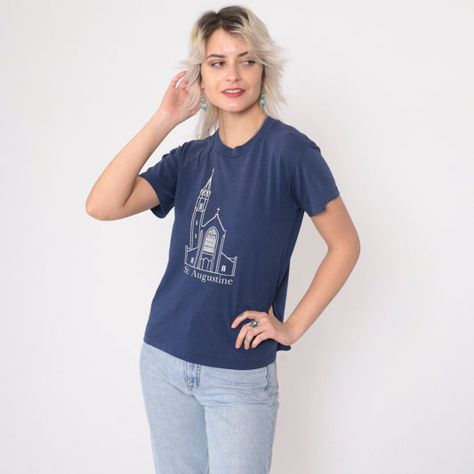 90s St. Augustine Catholic Church Culver City Graphic Tee Navy Small