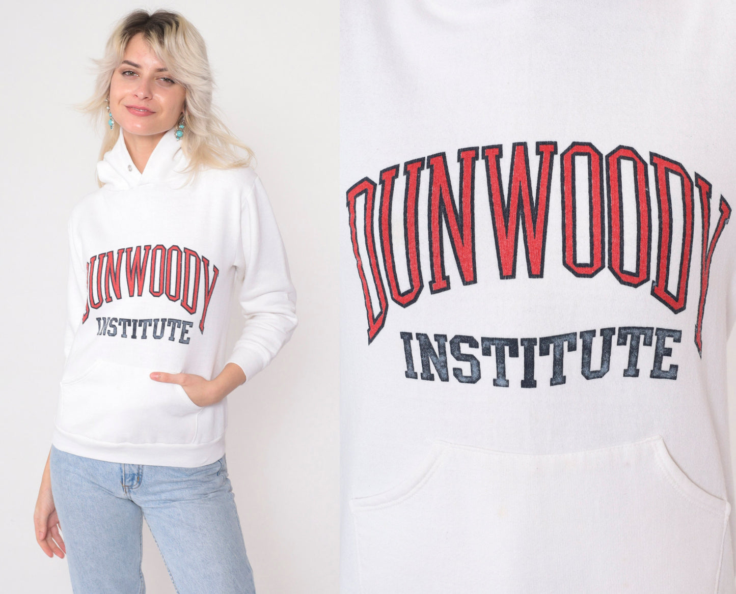 80s Dunwoody Institute Minneapolis Hooded Sweatshirt White College XXS