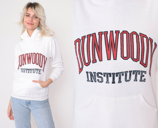 80s Dunwoody Institute Minneapolis Hooded Sweatshirt White College XXS