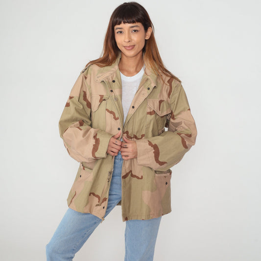 90s Camouflage Hooded Jacket Cargo Pockets Zip Snap Green Medium