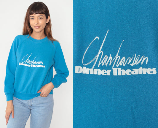 80s Chanhassen Dinner Theatres Minnesota Raglan Sweatshirt Turquoise Graphic Medium