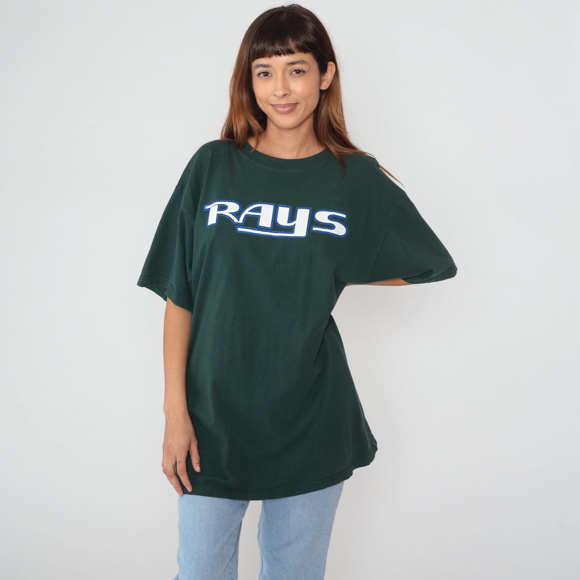 90s Tampa Bay Rays MLB Graphic T-Shirt Green Cotton Baseball Tee Extra Large XXL