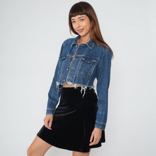 90s Rustler Cropped Denim Jacket Blue Raw Hem Small