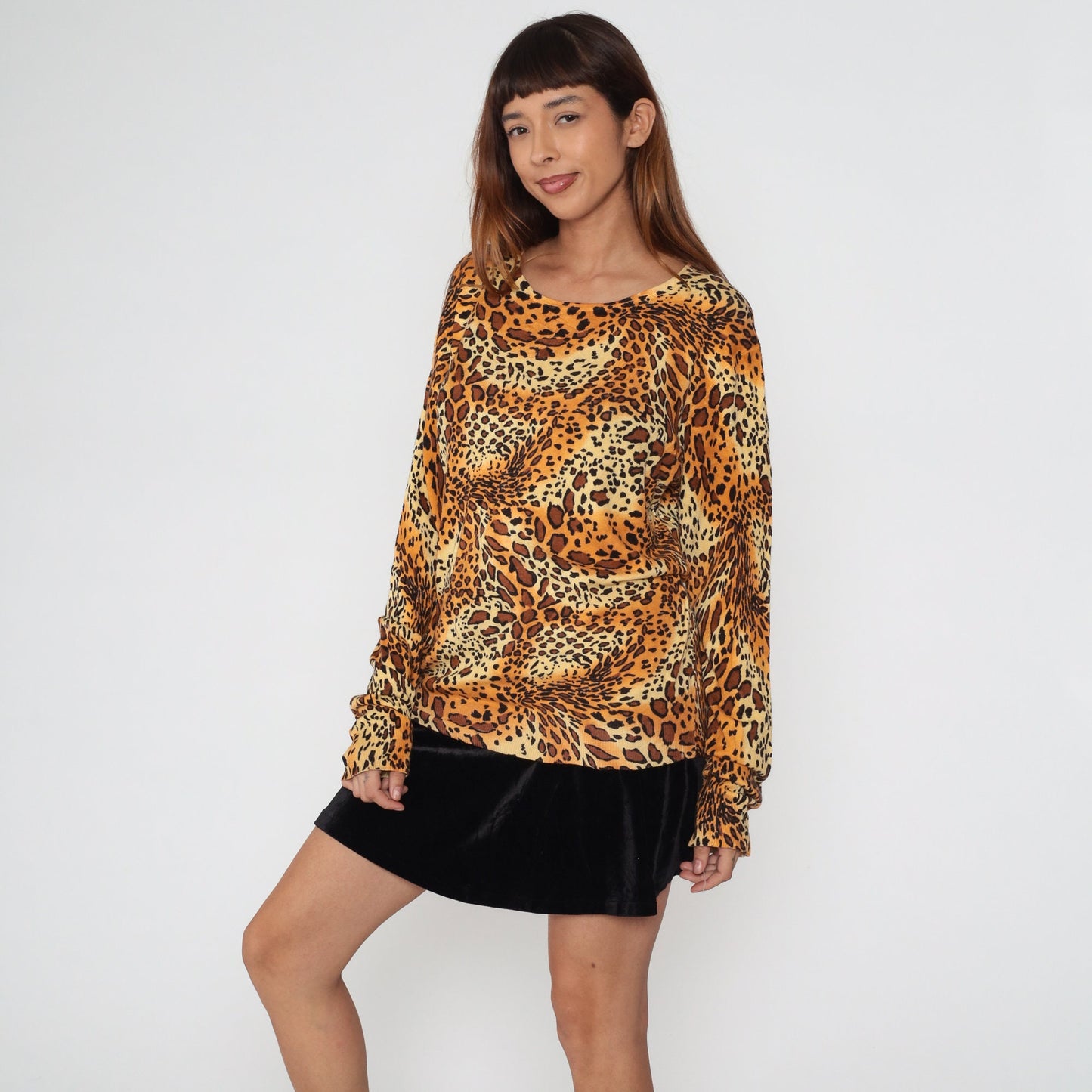 00s Cheetah Print Knit Sweater Long Sleeve Animal Print Top Large