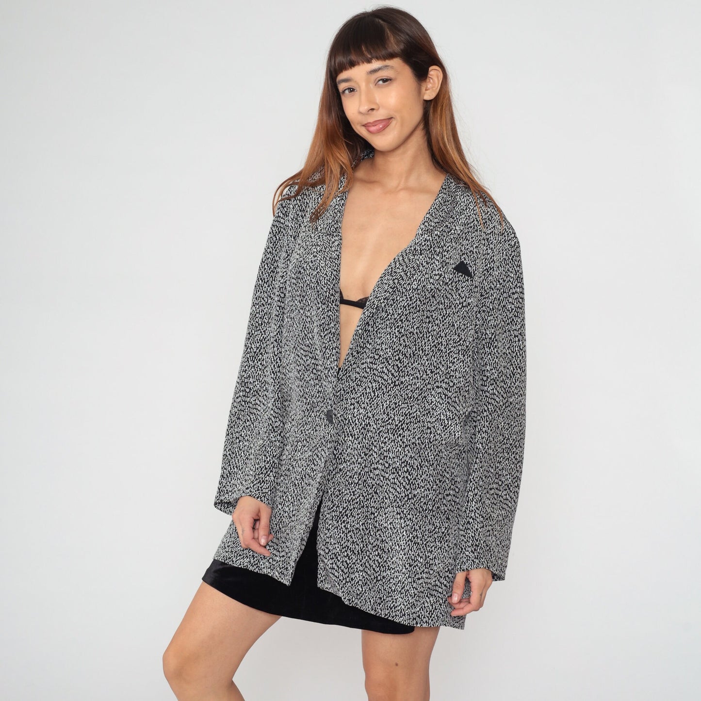 90s Navy Blazer Single Button White Flecked Line Print Jacket Extra Large