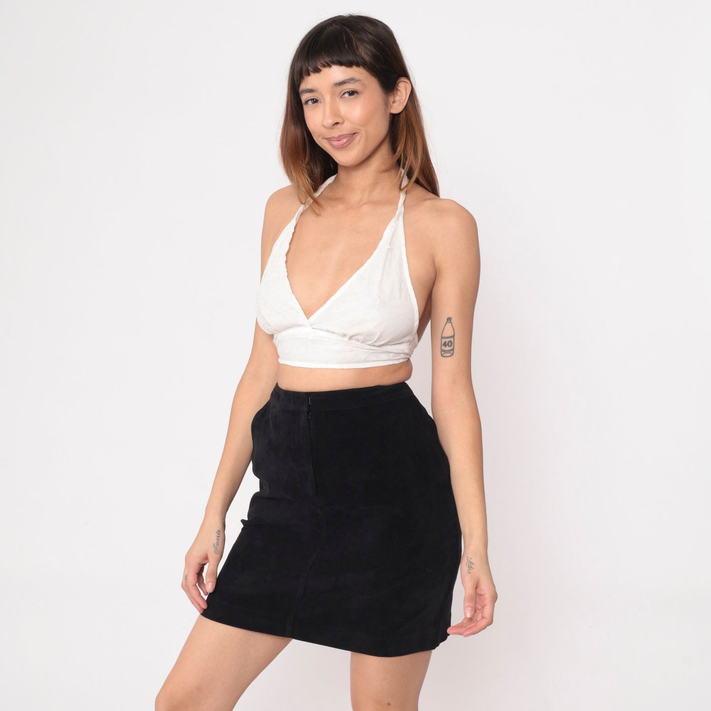 90s Black Mini Skirt High Waisted Pencil Zip Front Small