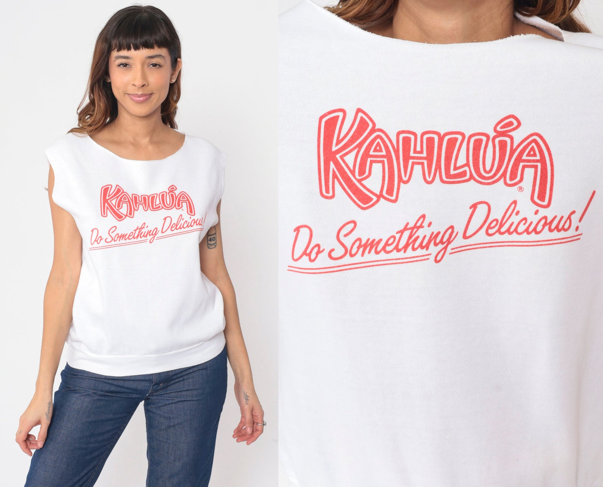 90s Kahlua Graphic Tee Cap Sleeve Sweatshirt White Medium