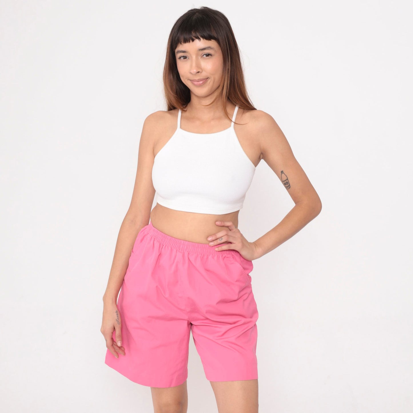 90s Bright Pink Elastic Waist Shorts High Rise Bermuda Small