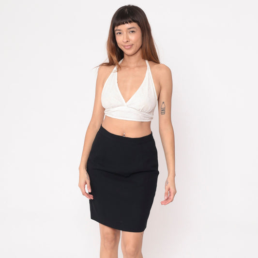 90s Black Mini Pencil Skirt High Waist Straight Cut Medium 8
