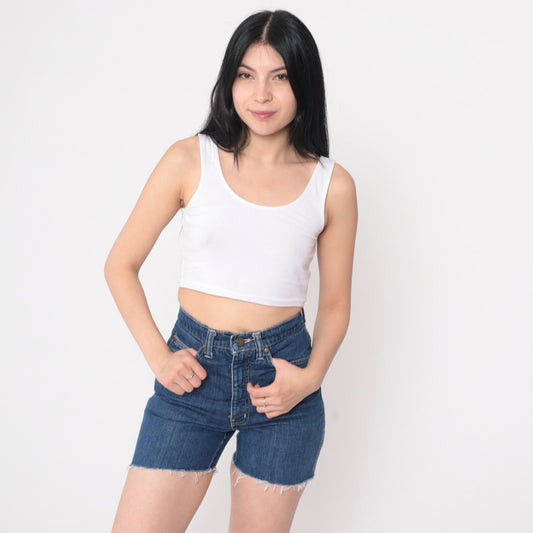 80s Willie Nelson High Waisted Cutoff Denim Shorts Dark Blue Extra Small