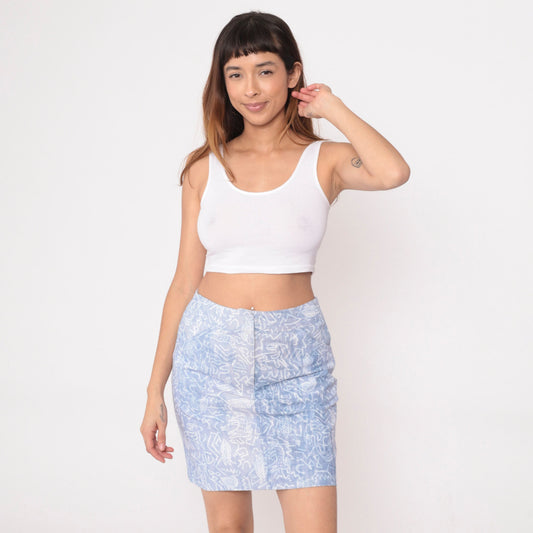 90s Petroglyph Animal Print Mini Skirt Blue High Waisted Medium