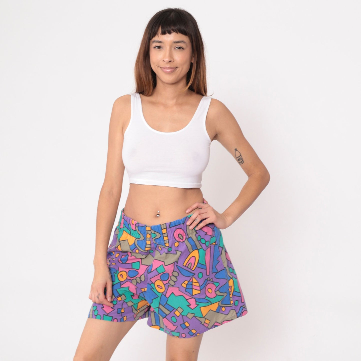 90s Babilonia Geometric Shorts Purple Blue Abstract Baggy High Waist Small