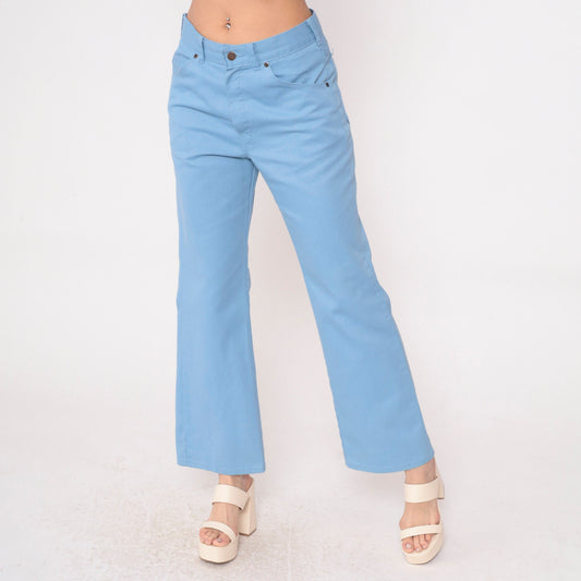 70s Big Yank Flared Trousers Baby Blue High Waist Bellbottoms Medium