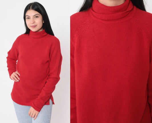 90s Red Wool Angora Turtleneck Raglan Sweater Knit Pullover Large L