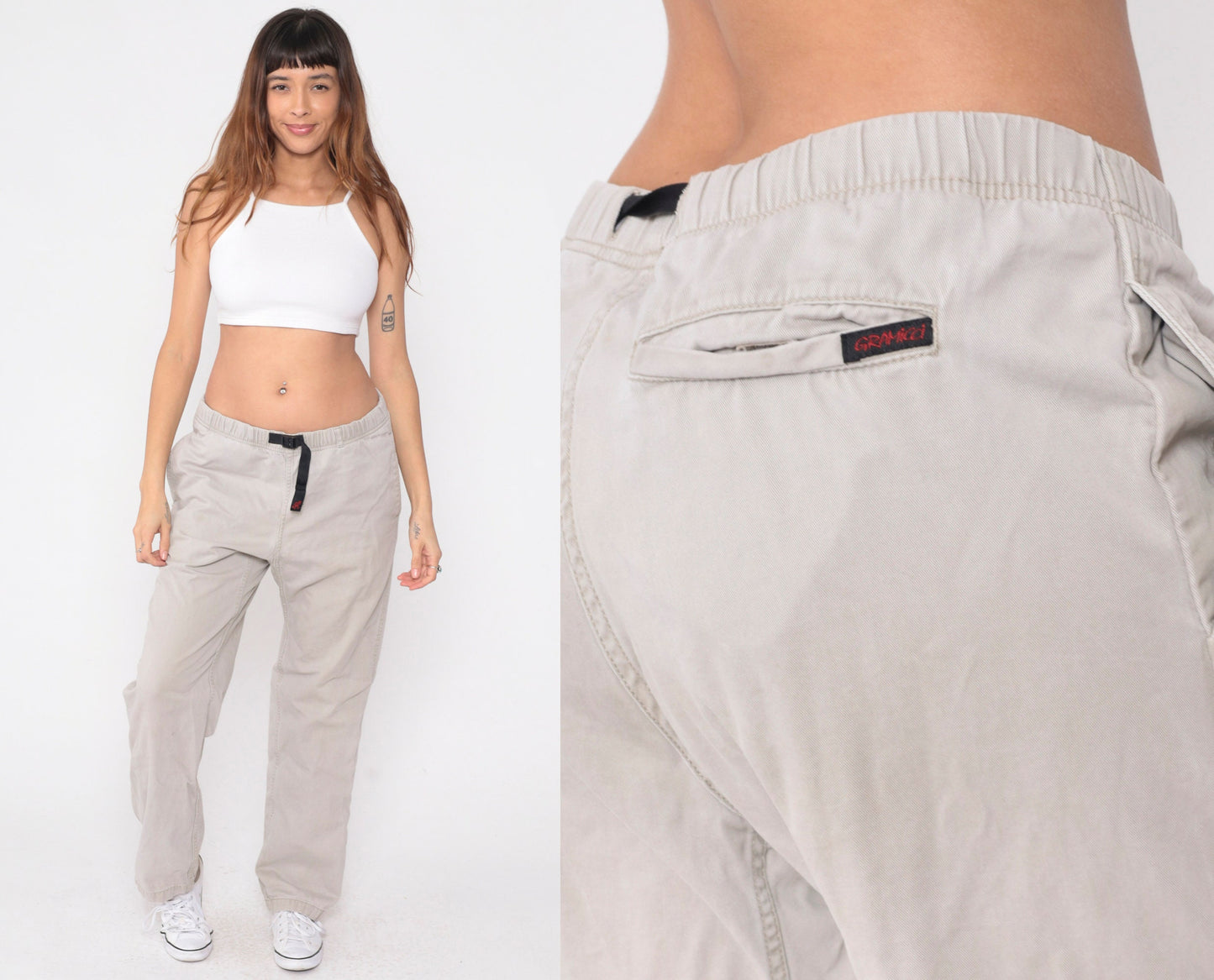90s Gramicci Stone Grey Cotton Climbing Pants Drawstring Waist Medium