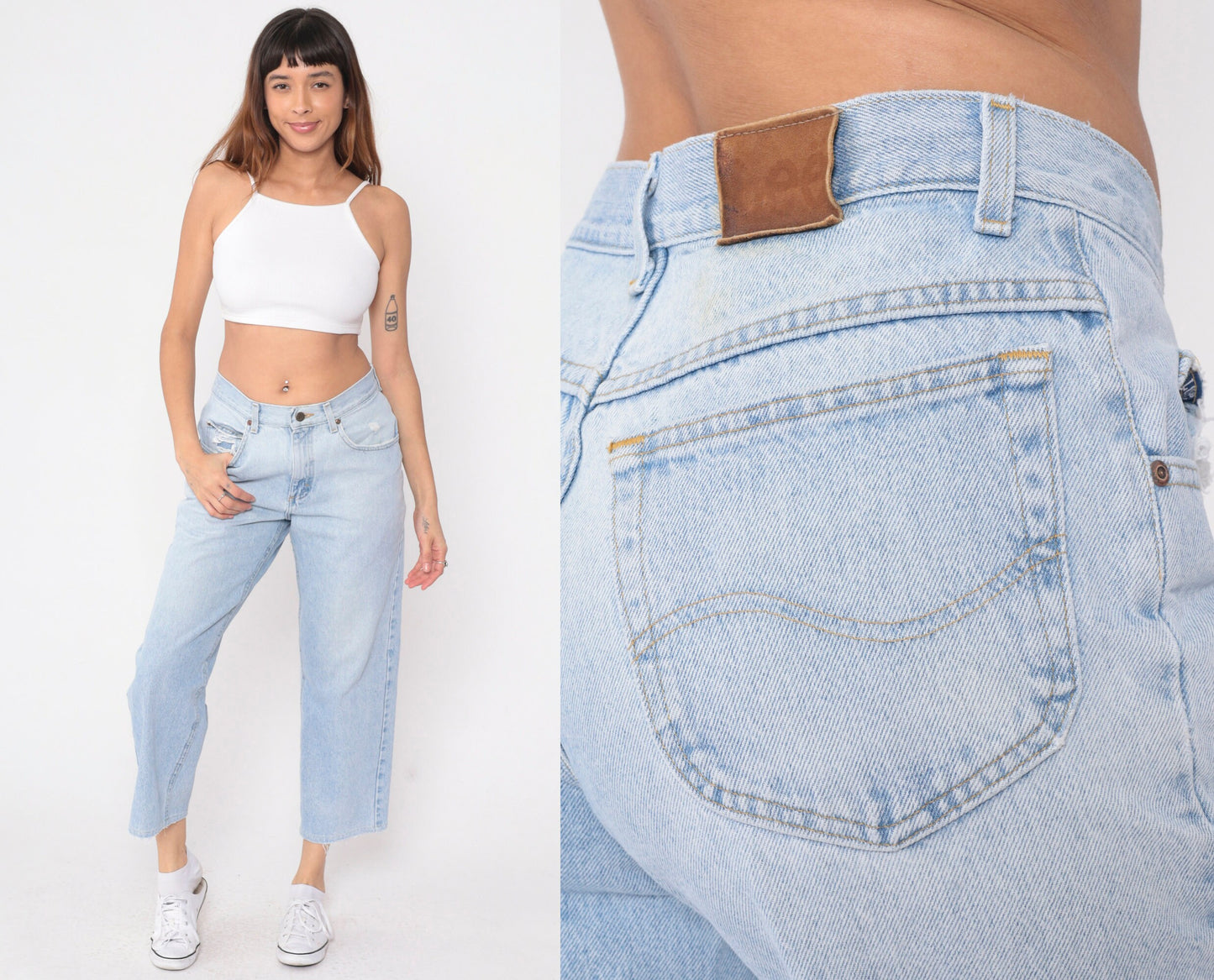 90s Lee High Waisted Mom Jeans Light Wash Cropped Straight Leg Medium