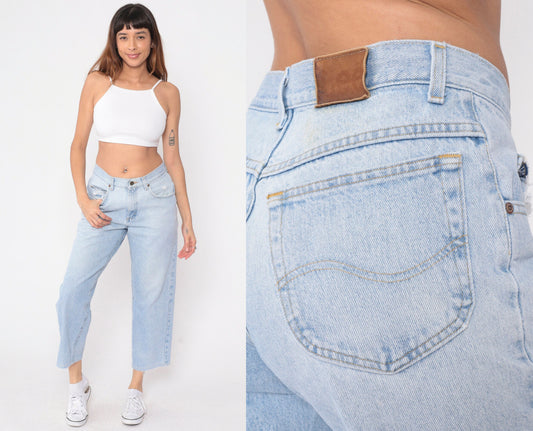 90s Lee High Waisted Mom Jeans Light Wash Cropped Straight Leg Medium