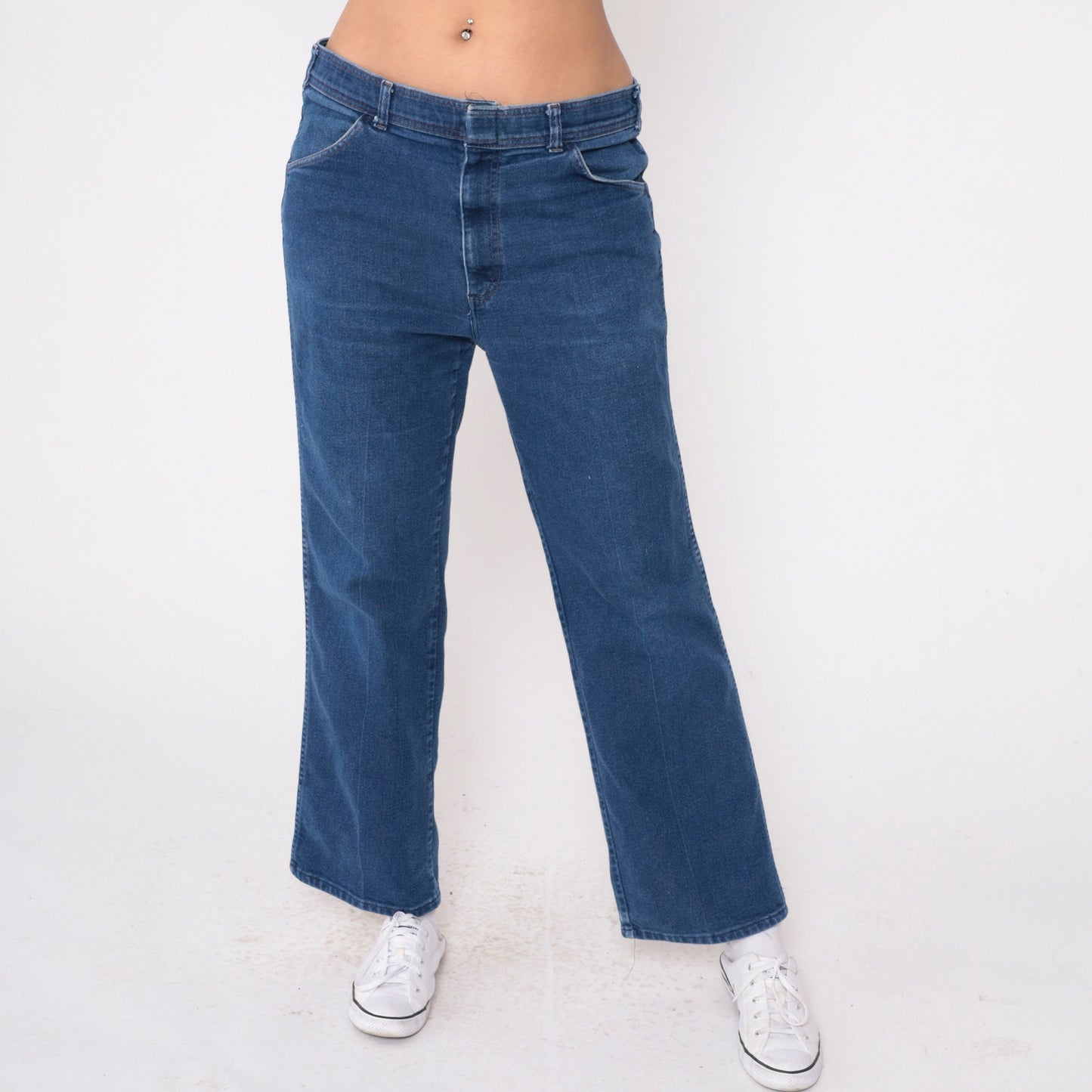 80s High Waisted Straight Leg Jeans Dark Blue Denim Men's 36 x 30