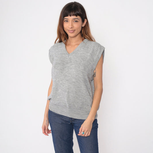80s MacGregor Heather Grey V-Neck Sweater Vest Knit Tank Large