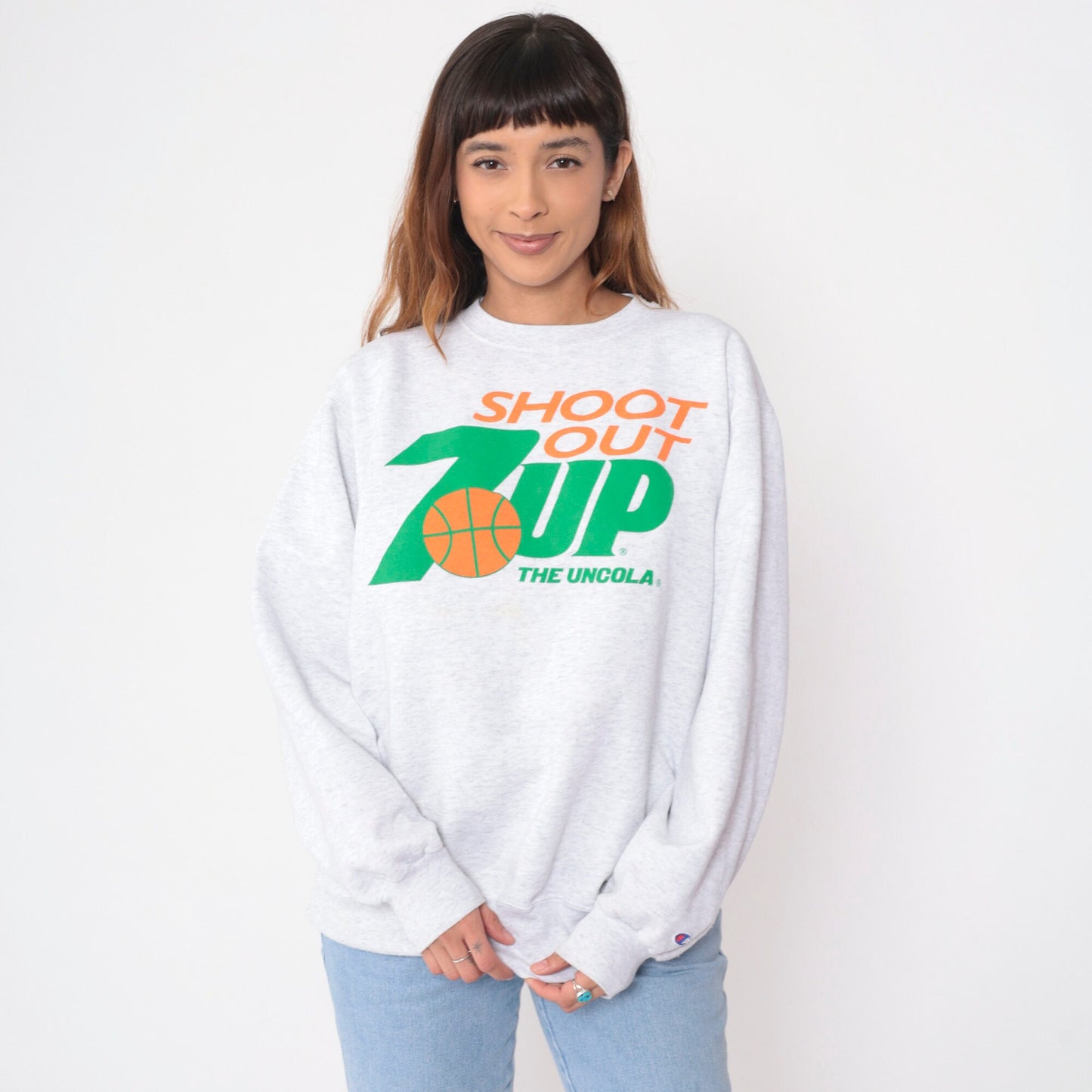 90s Champion 7UP Shoot Out Basketball Sweatshirt Heather Grey Extra Large XXL