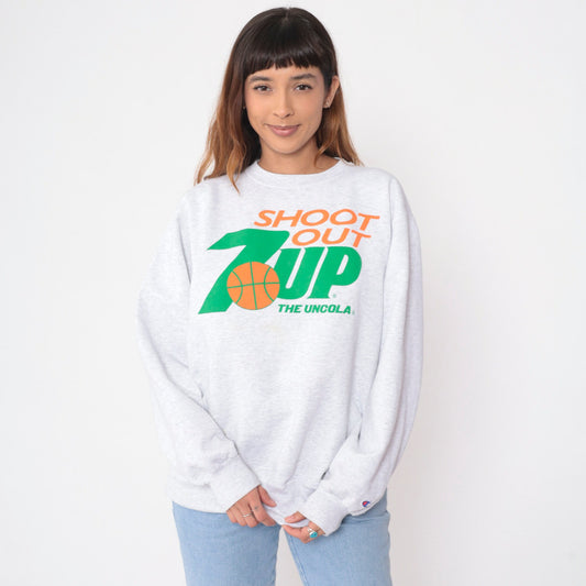 90s Champion 7UP Shoot Out Basketball Sweatshirt Heather Grey Extra Large XXL