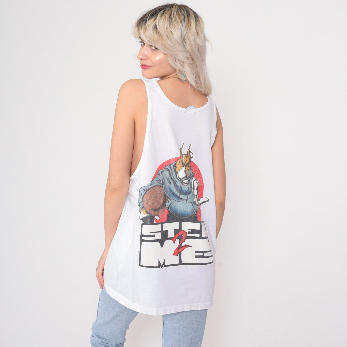 90s Top Dawg Basketball Tank Top American Staffordshire Terrier White Graphic Extra Large