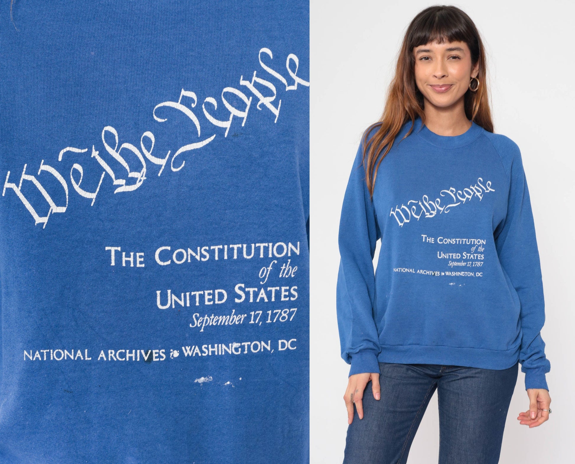 80s We The People US Constitution Sweatshirt National Archives Blue Raglan Medium