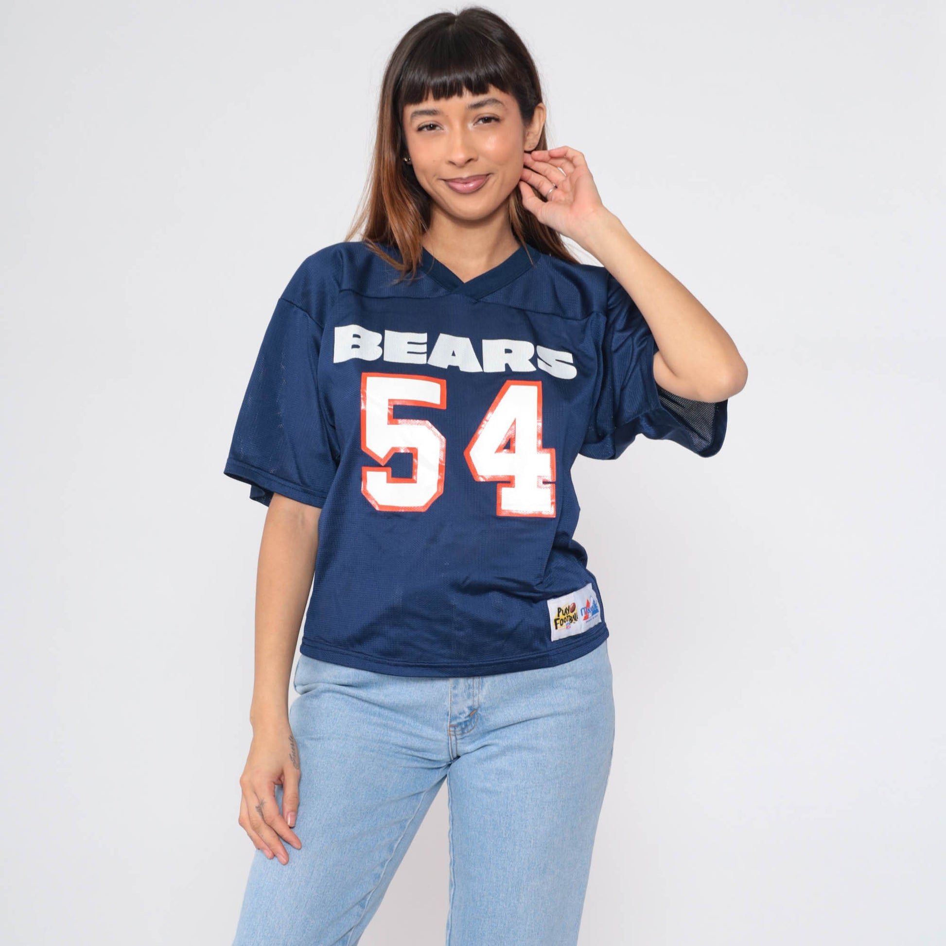 90s Chicago Bears #54 Scott Majestic Football Jersey Navy Nylon Small