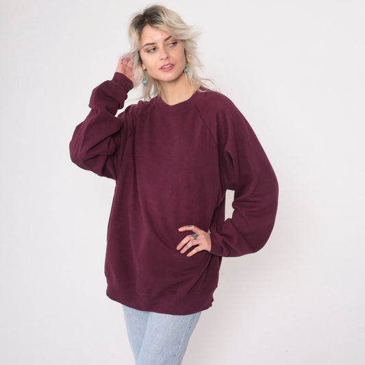 90s Hanes Plum Crewneck Sweatshirt Raglan Sleeve Distressed Extra Large XXL