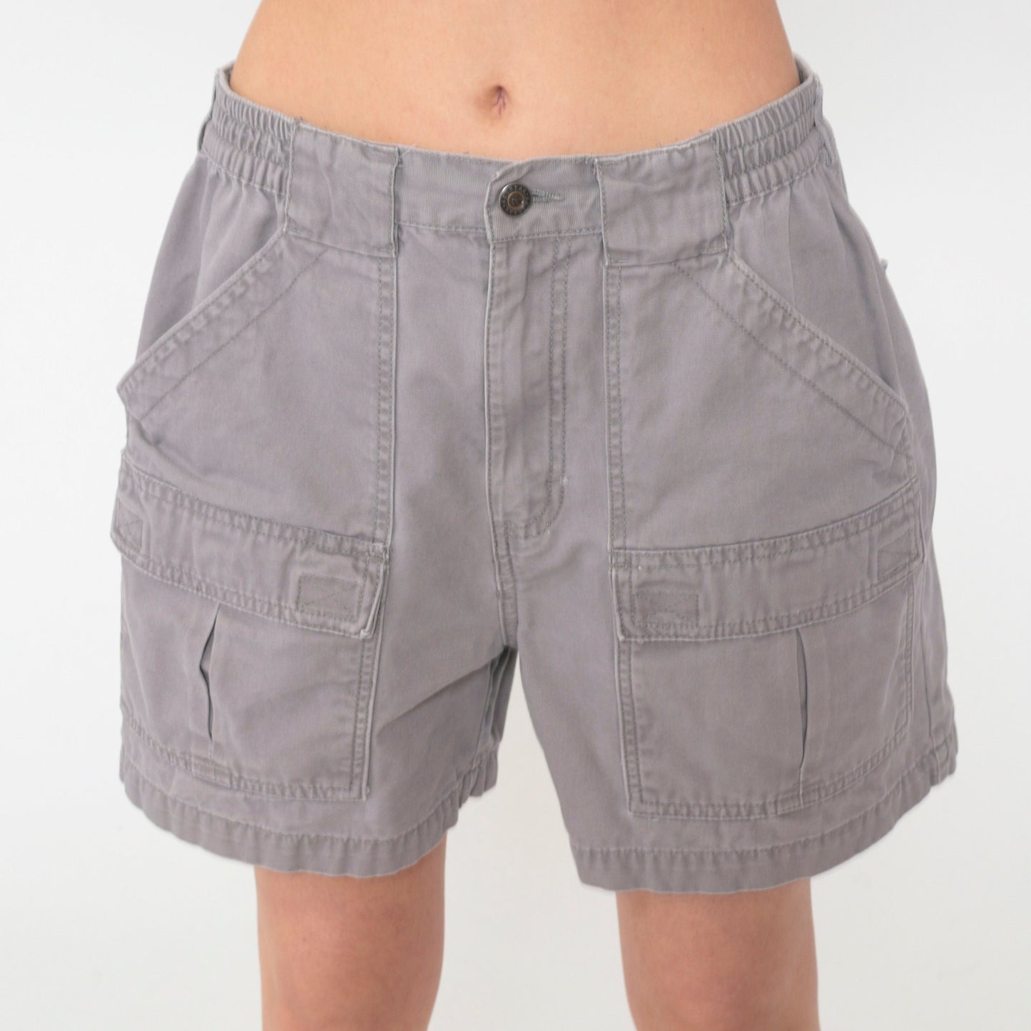 90s Red Head Brand Cargo Shorts Grey Elastic Waist Cotton Men's 34