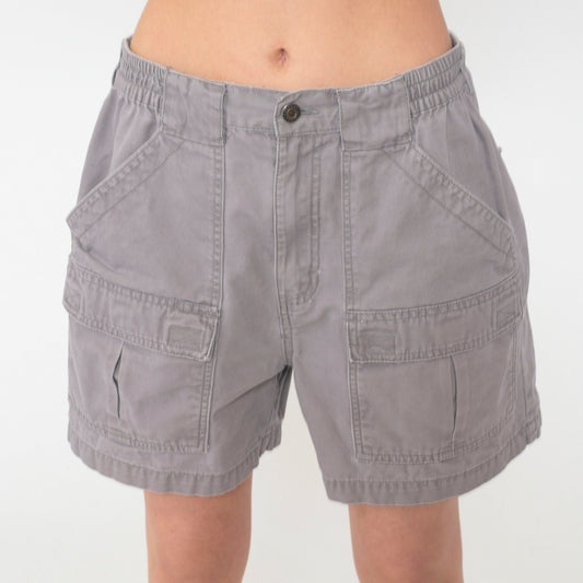90s Red Head Brand Cargo Shorts Grey Elastic Waist Cotton Men's 34