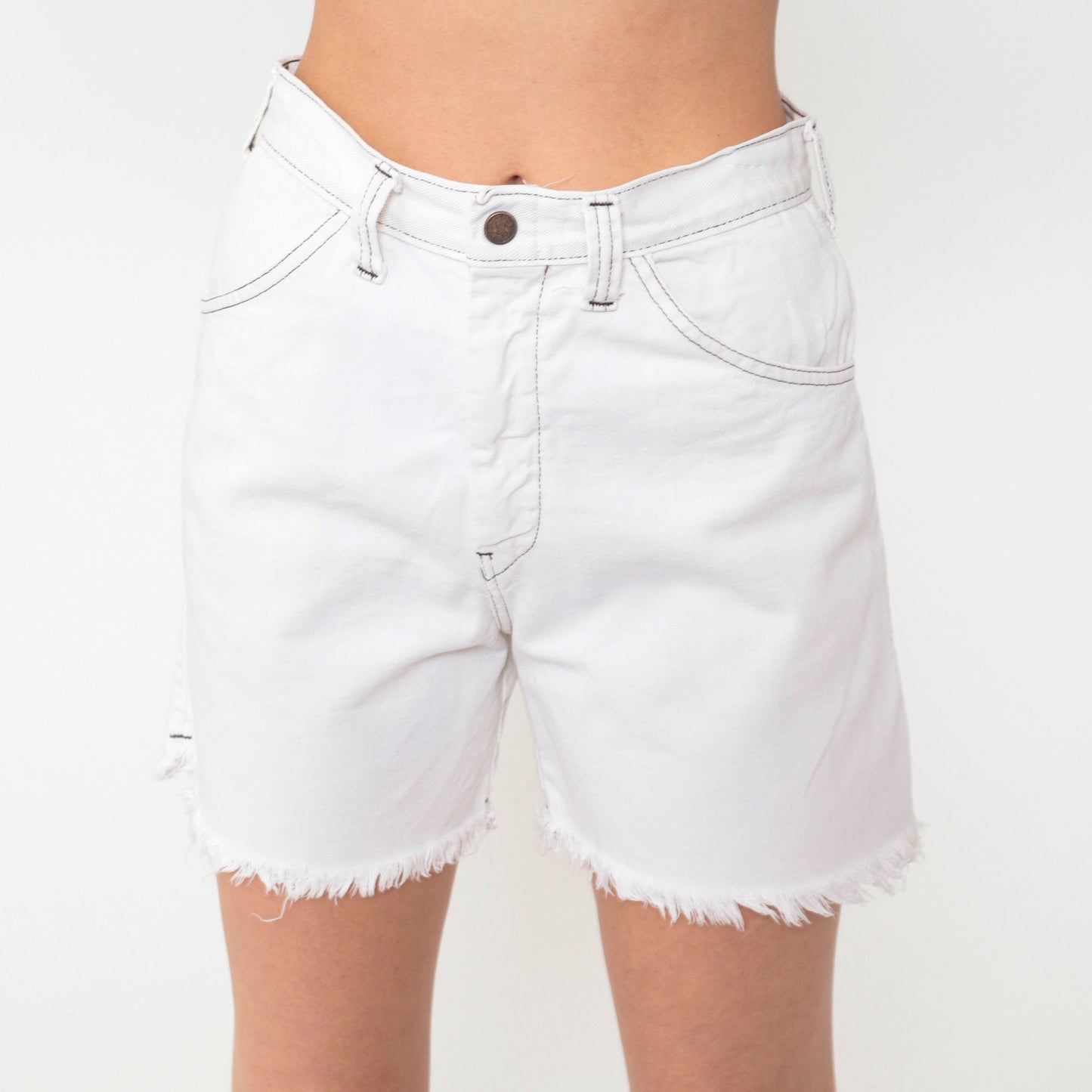 80s White Denim Cutoff Shorts High Waisted Pocketless Extra Small