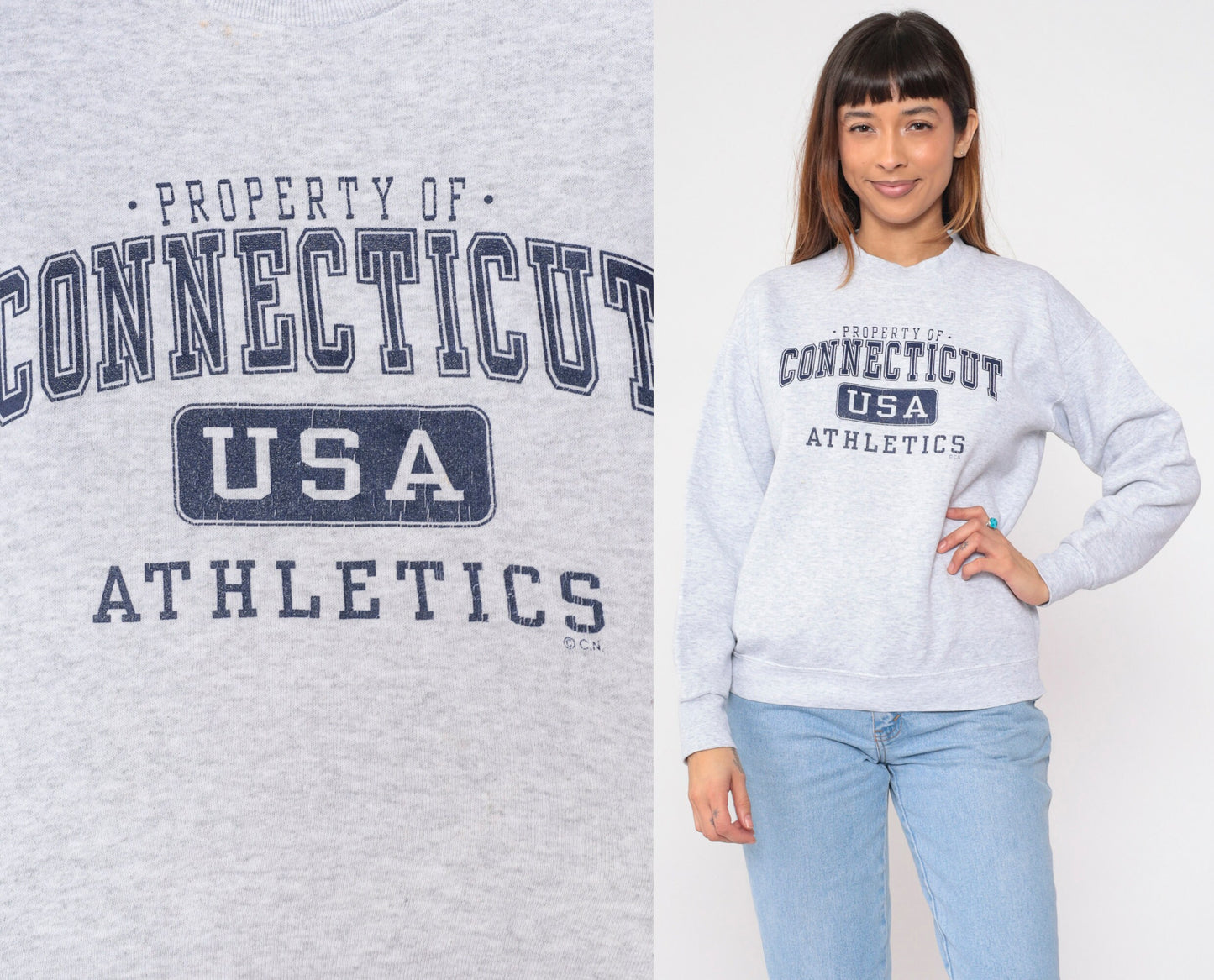 90s Connecticut USA Athletics Graphic Sweatshirt Light Heather Grey Medium M