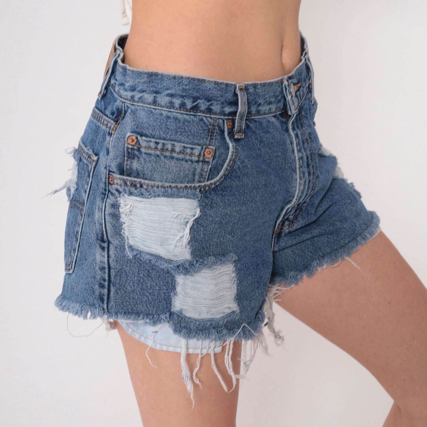 Y2K Levi's 560 High Rise Cutoff Jean Shorts Blue Distressed Medium 32