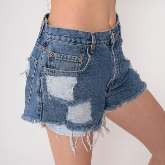 Y2K Levi's 560 High Rise Cutoff Jean Shorts Blue Distressed Medium 32