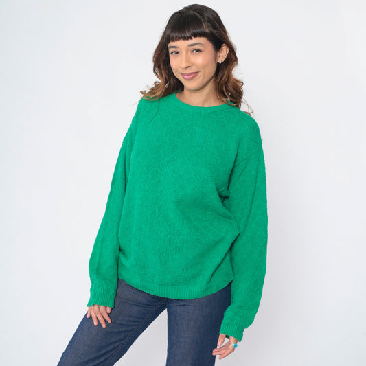 80s Talbots Diamond Knit Sweater Green Crewneck Pullover Large L