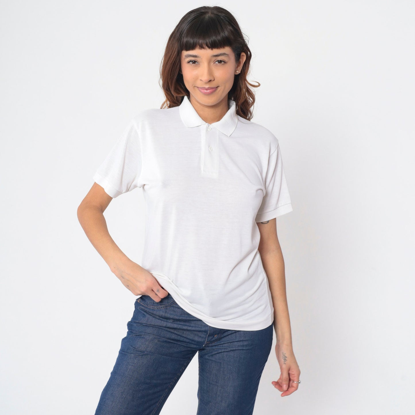 80s White Cotton Polo Shirt Button-Up Short Sleeve Collared Small S