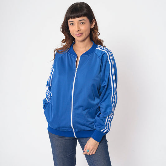 80s Jake Sportswear Track Jacket Blue Striped Raglan Zip-Up Medium