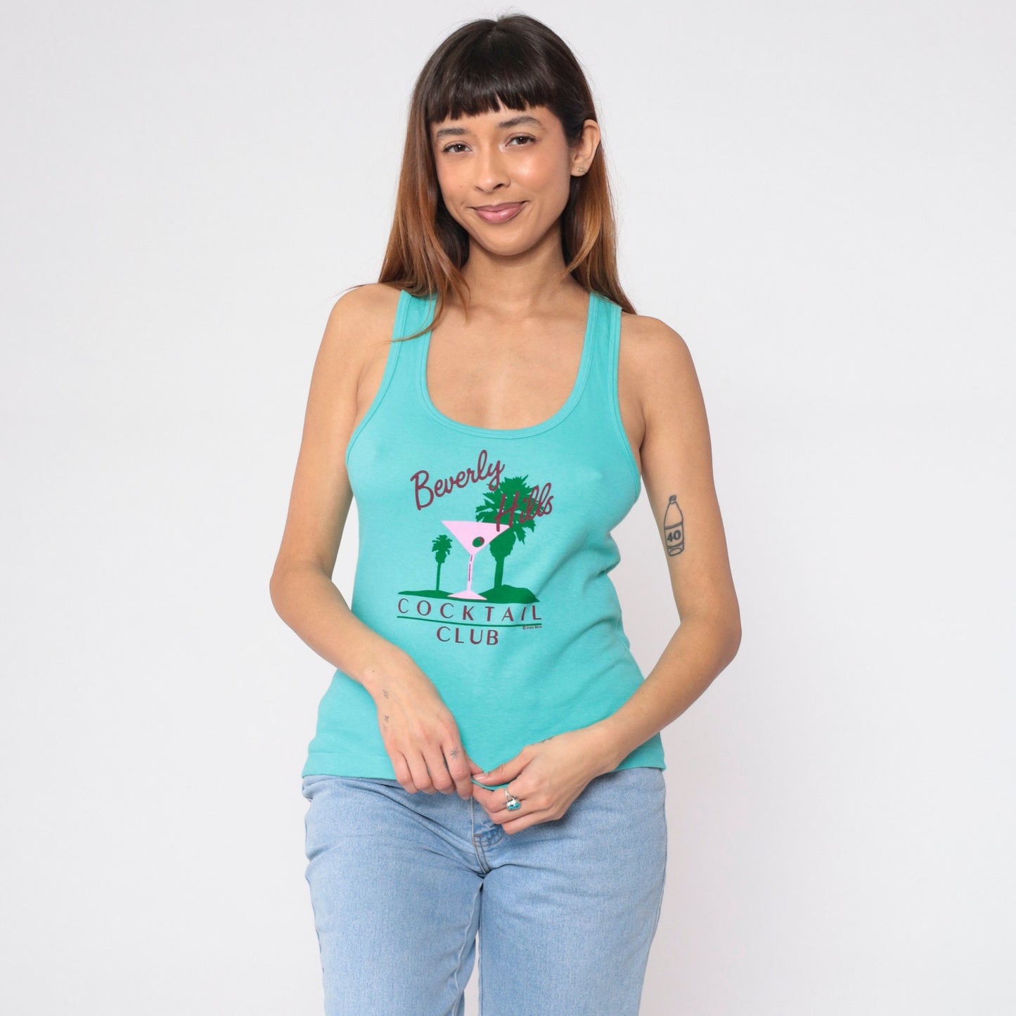 90s Beverly Hills Cocktail Club Tank Top Blue Graphic Tee Small