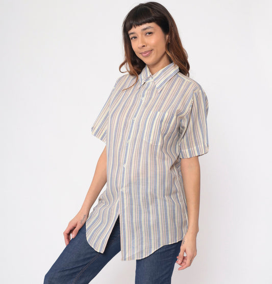 70s Fleetline Striped Button-Up Shirt Pointed Collar Multicolor Medium