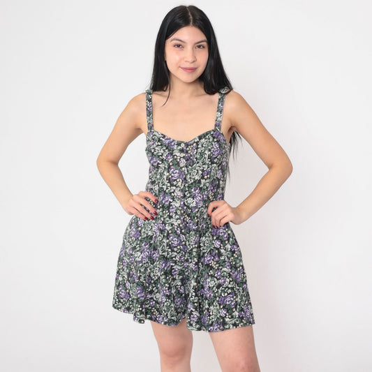 90s Energie Floral Corset Romper Sleeveless Wide Leg Cotton Medium