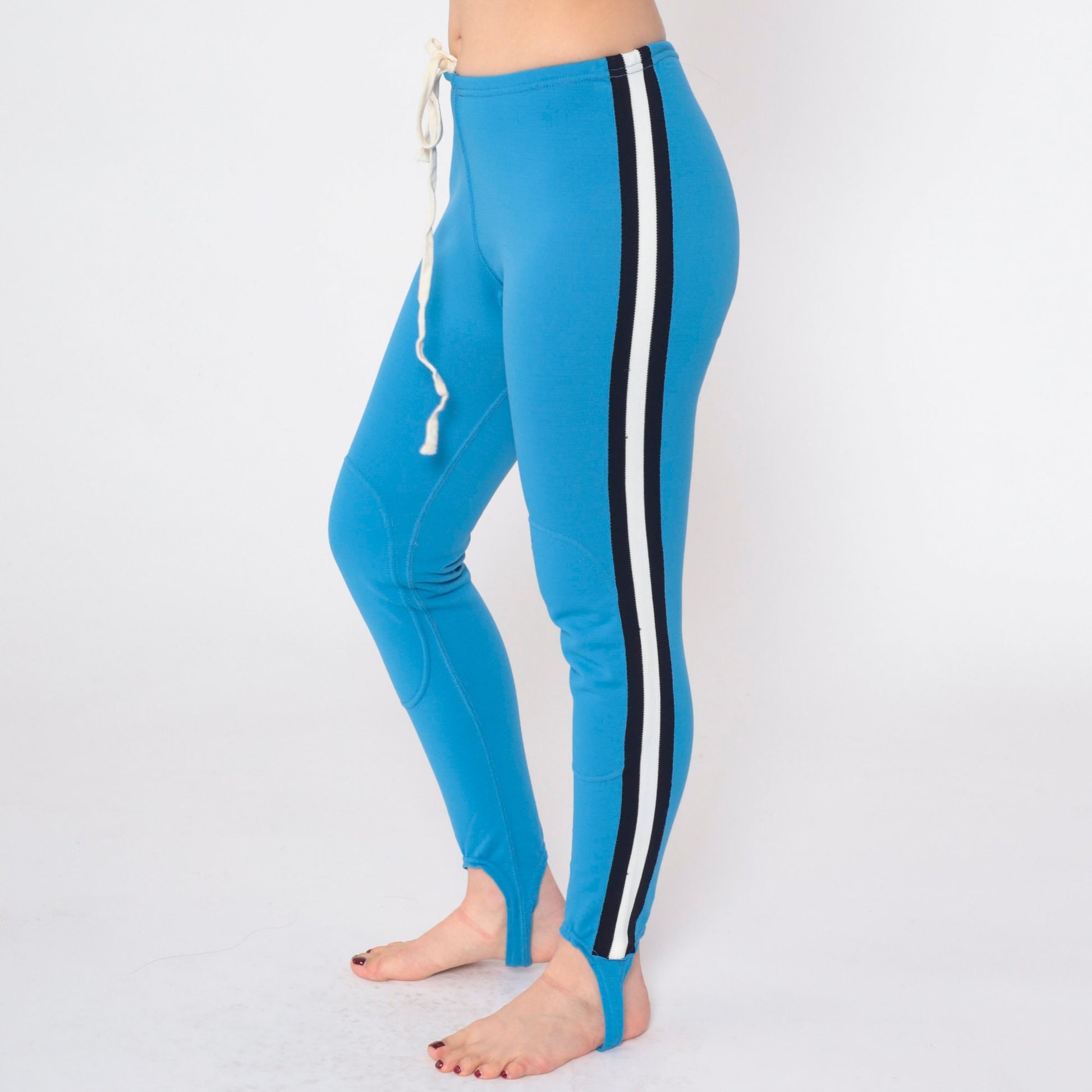 80s Blue Striped Stirrup Pants High Waist Tapered Leg Small