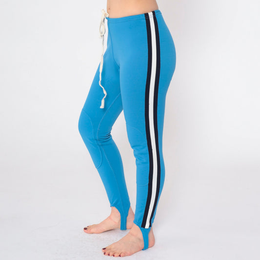 80s Blue Striped Stirrup Pants High Waist Tapered Leg Small