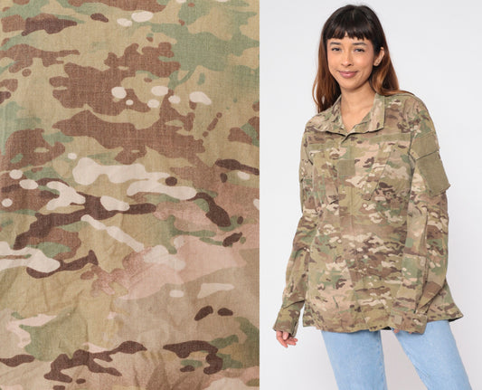 90s US Army Camouflage Jacket Velcro Patch Utility Zip Green Medium Long