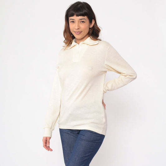 80s Devold Cream Wool Quarter Zip Pullover Long Sleeve Small