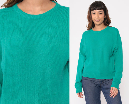 90s Pierre Cardin Lambswool Angora Sweater Green Textured Crewneck Medium