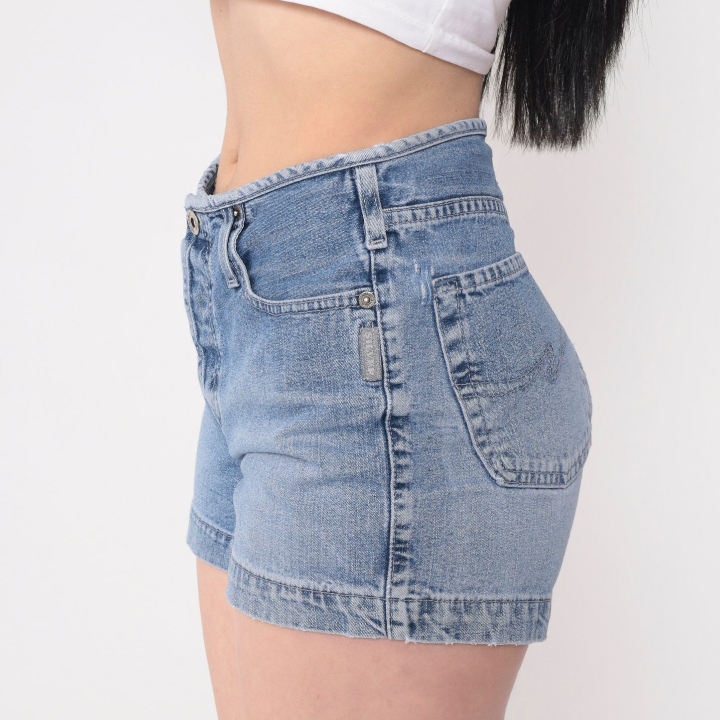 Y2K Silver Jeans Blue Denim Shorts Mid Rise Small 27