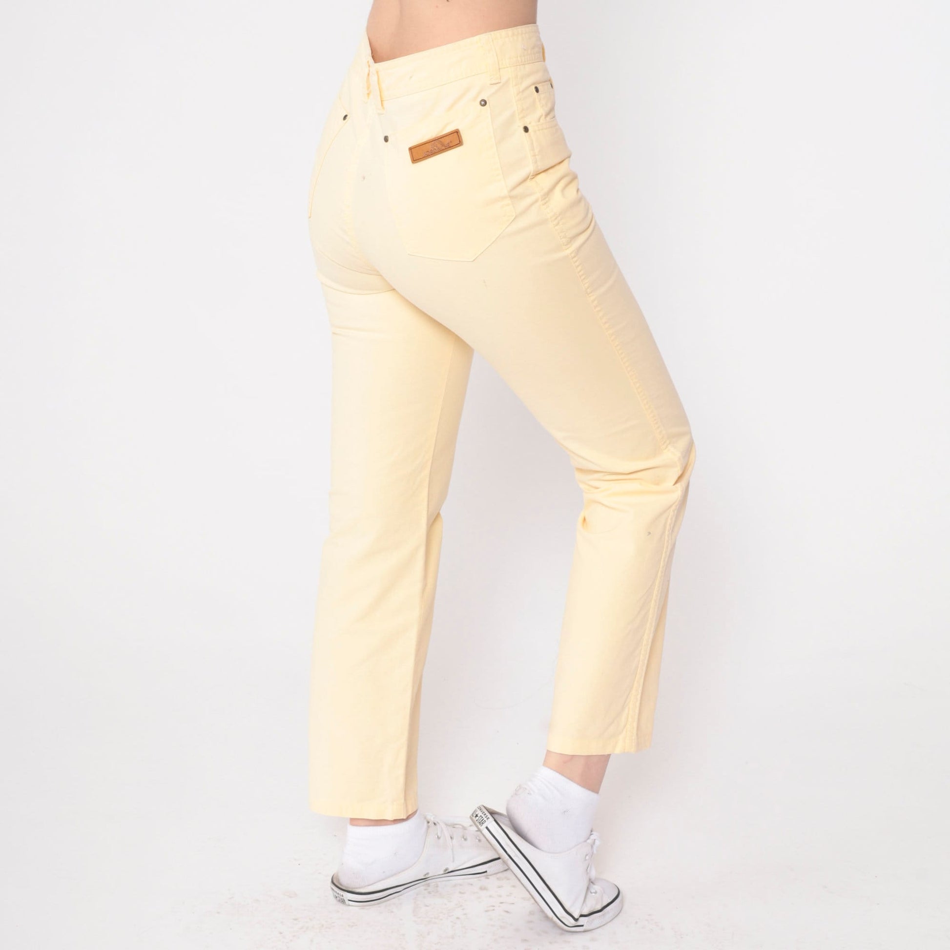 90s Jordache Pale Yellow High-Waisted Slim Trousers Small