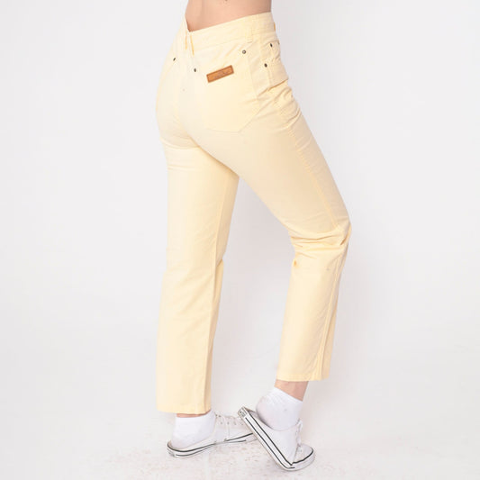 90s Jordache Pale Yellow High-Waisted Slim Trousers Small