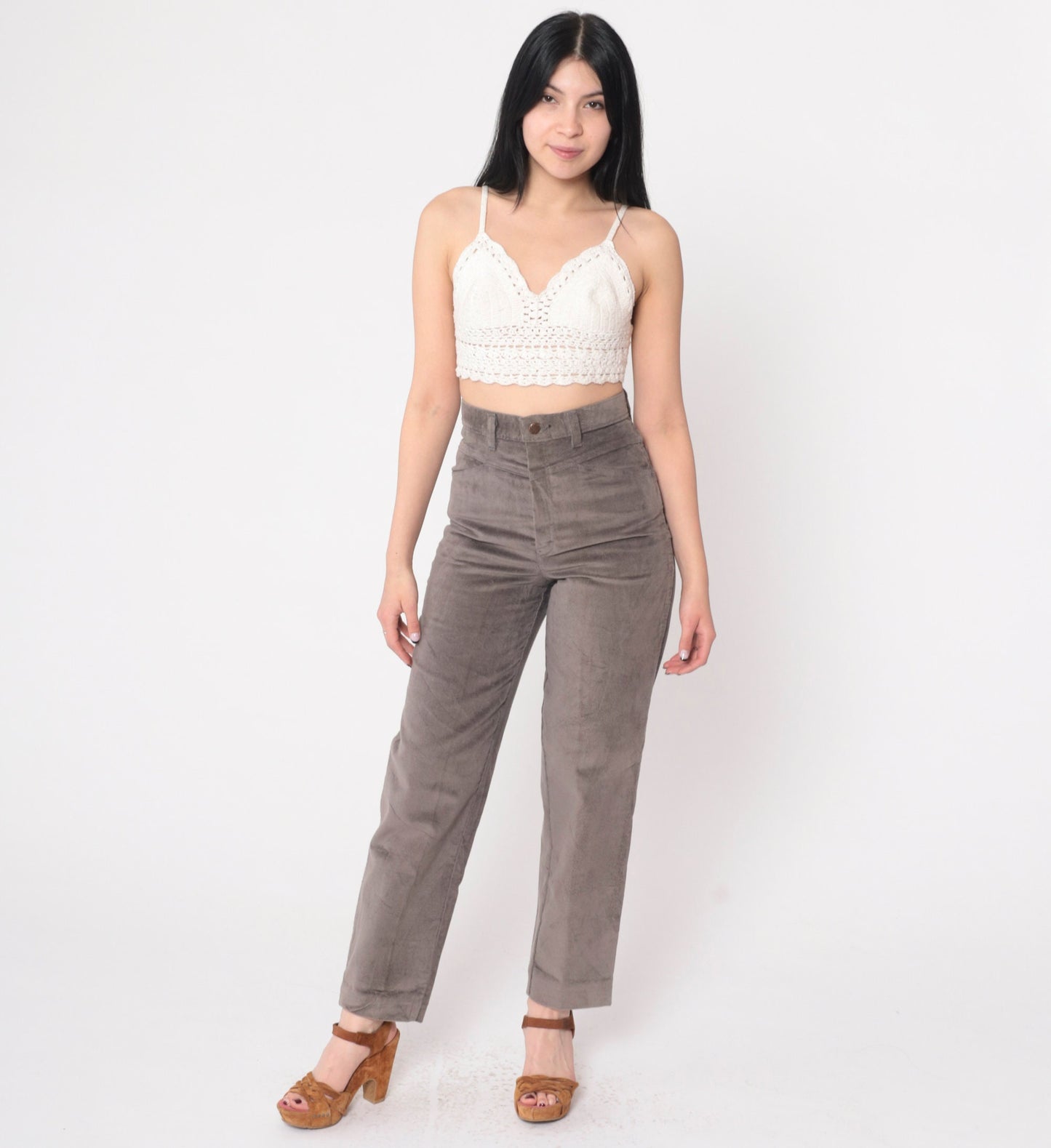 80s Grey High-Waisted Straight Leg Trousers Extra Small XS